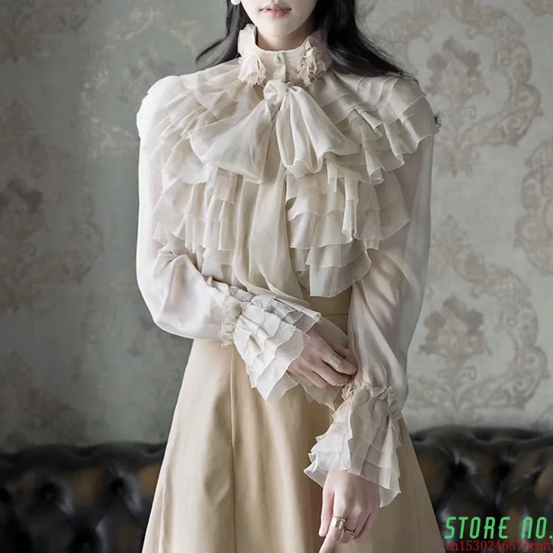 

Perspective Tops Female Bowknot Flare Long Sleeve Ruffle Shirt Blouse Women Korean Fashion Clothes 2020 Spring