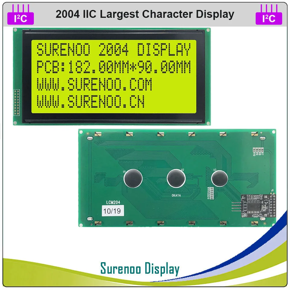 Серийный IIC / I2C TWI 2004 204 20*4 большой символ ЖК модуль дисплей желтый зеленый синий с