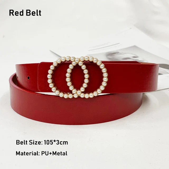 red belt Женский ремень-цепочка в стиле панк для джинсов, женские роскошные брендовые дизайнерские ремни, женские кожаные ремни высокого качества для платья - Цвет: red belt