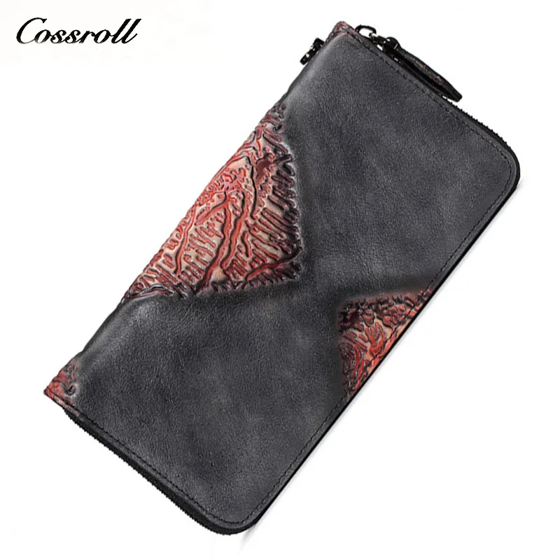 

New leather ladies men wallet retro leather casual long section first layer leather female models European and American clutches