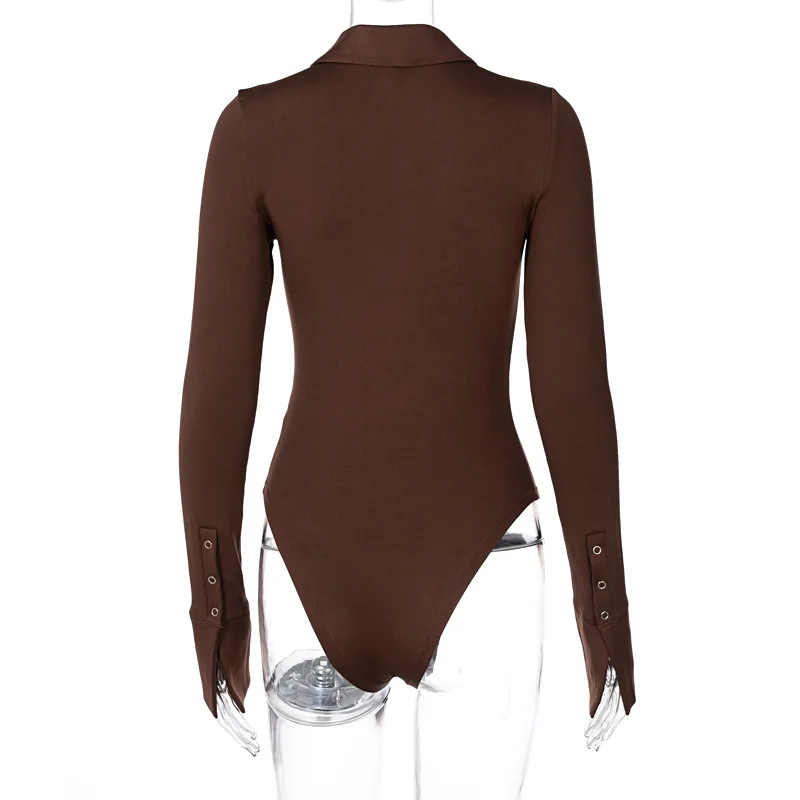 BKLD 2024 Autumn And Winter New Women Clothing Sexy Button Turn-Down Collar Long Sleeve Bodysuit Party Club Outfits Black White