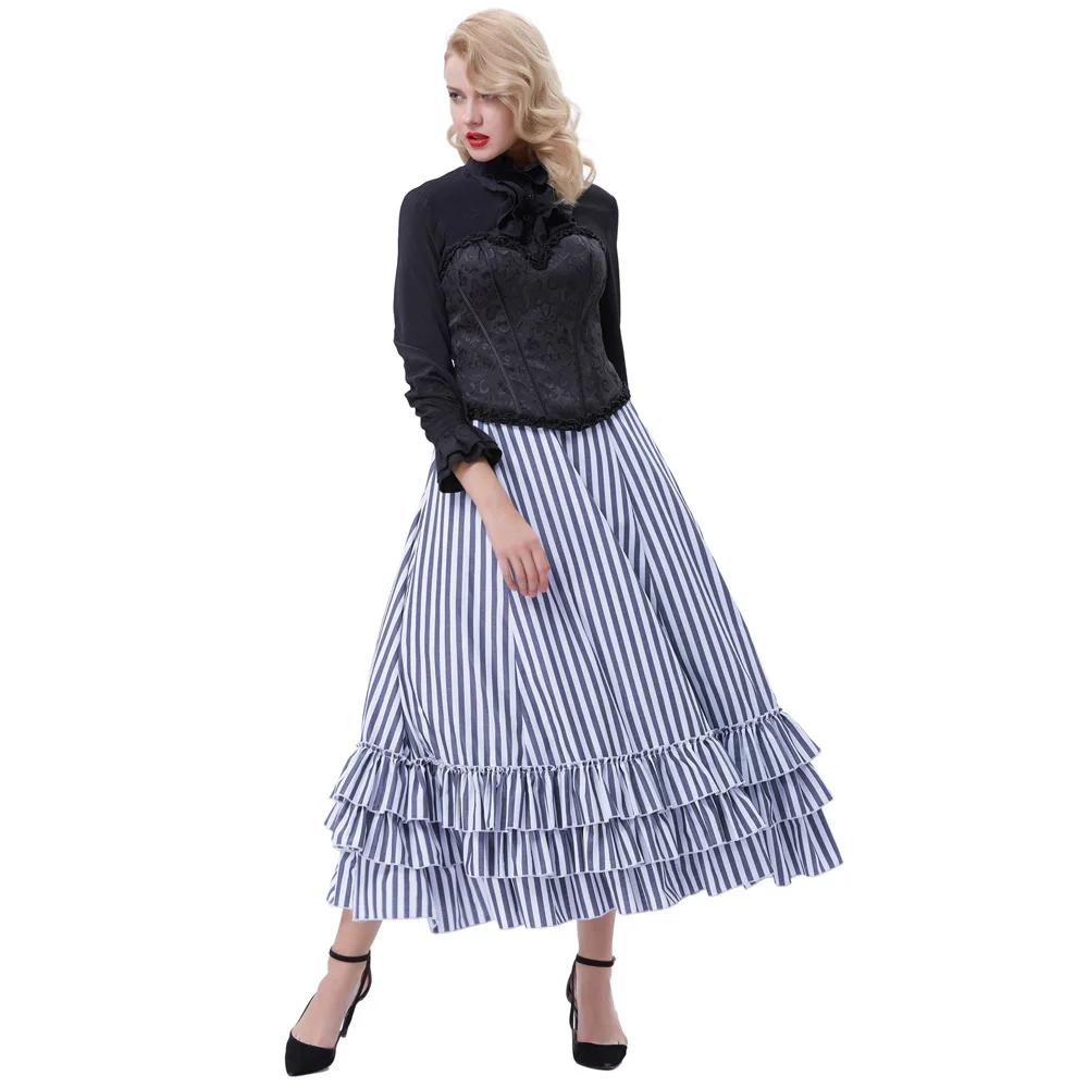 Belle Poque длинные суеты в полоску сексуальные женские юбки костюм-корсет 2018 Ретро Винтаж Для женщин рюшами стимпанк Панк юбка в готическом