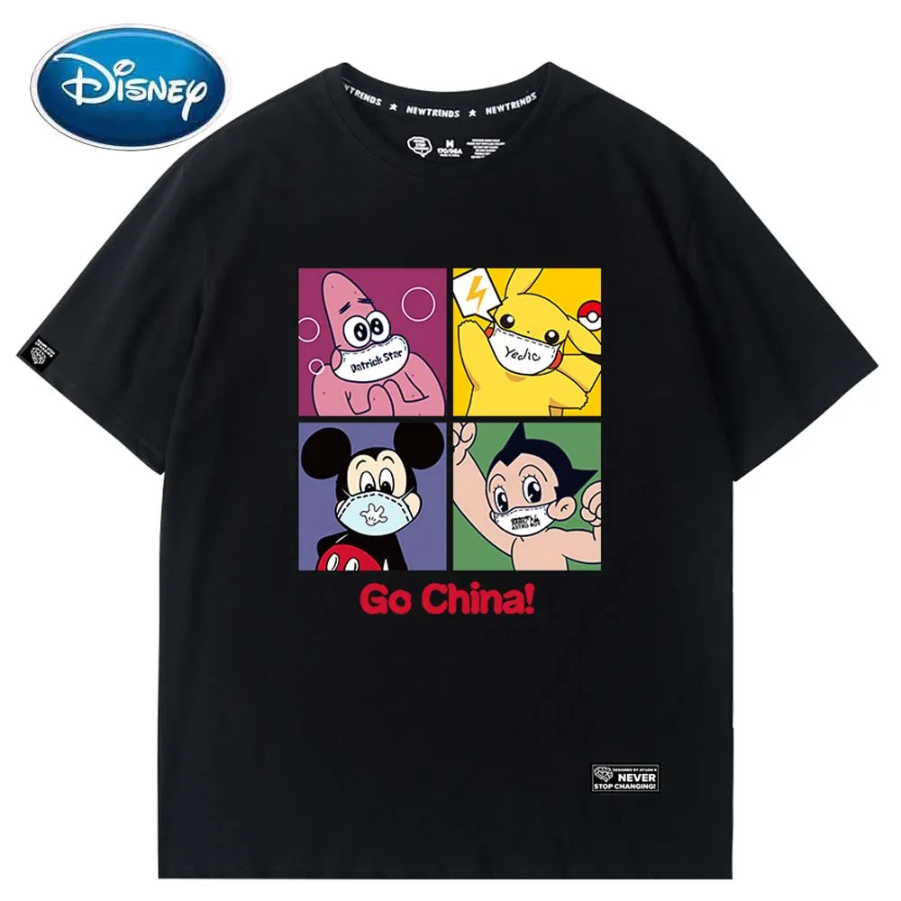 

Disney Sweet Mickey Mouse Letter Masks Cartoon Print O-Neck Pullover Short Sleeve T-Shirt Chic Fashion Couples Tee Tops 6 Colors