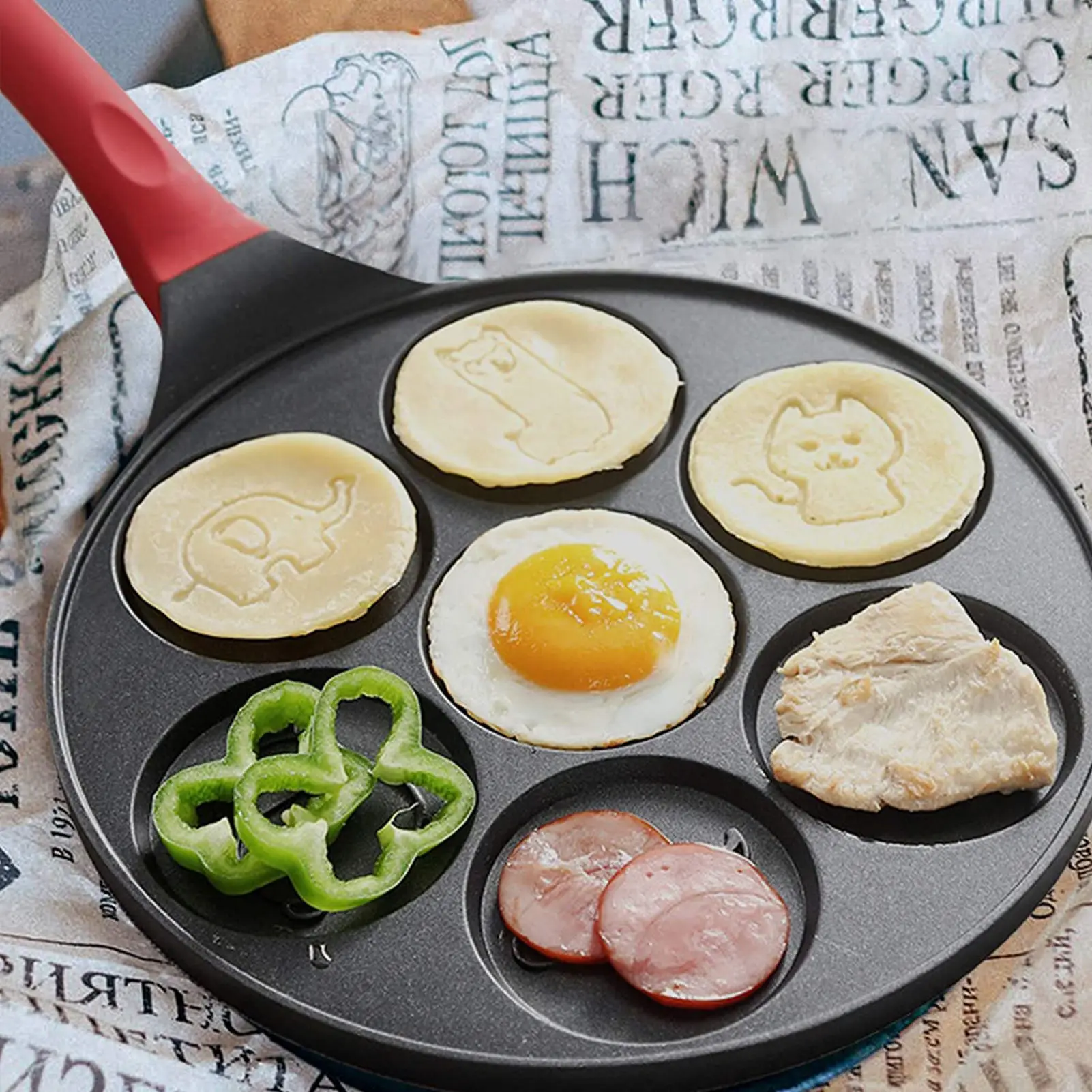 Pentola a 7 fori modello animale padella per frittata padella antiaderente  per Pancake all'uovo cottura pentole per prosciutto all'uovo bambini Fun  Breakfast Maker - AliExpress