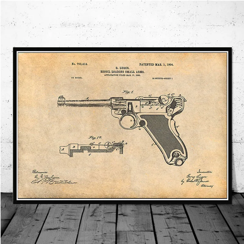 Постер и принты Luger Pistol патентная схема пистолета Современная живопись художественная живопись настенные картины для гостиной домашний декор - Цвет: 08