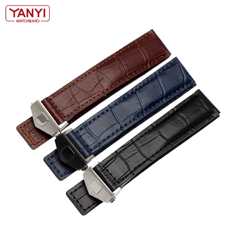 Premium Genuine Leather Watch Strap with Fold Buckle - Elegant Wrist Accessory