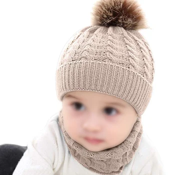

2pcs Cute Knitted Autumn Winter Soft Neckerchief Warm Baby Kids Gift Woolen Yarn Outfit Unisex Striped Daily Hat Scarf Set