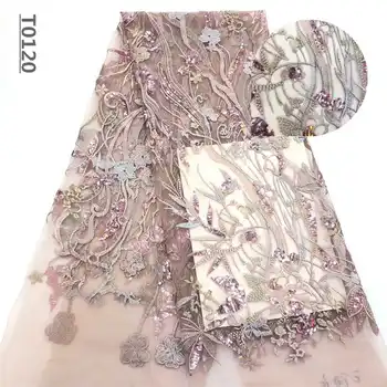 

French 3D Lace Fabric gray 2019 Latest African Mesh Tulle Lace beads Fabric 3d sequins Nigerian Guipure Lace Fabric High Quality