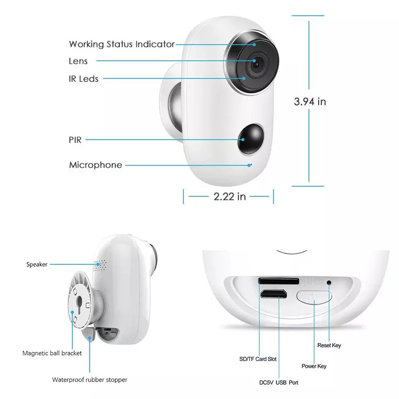 7WiFi IP Security Camera 1080p Rechargeable Outdoor Battery Powered Solar Panel C