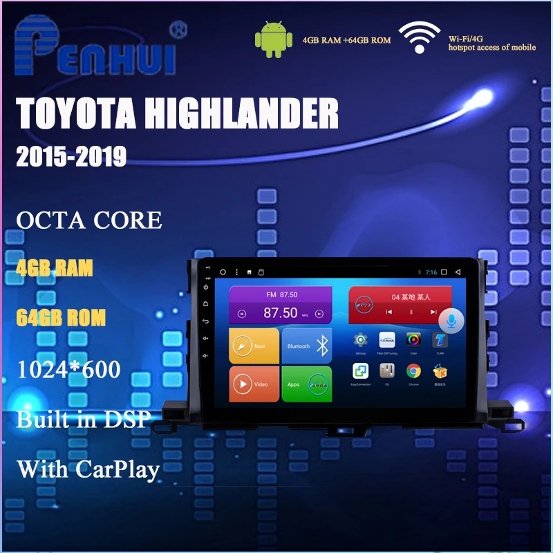 

Android Car DVD For Toyota Highlander (2015-2019) Car Radio Multimedia Video Player Navigation GPS Android 10.0 Double DIn