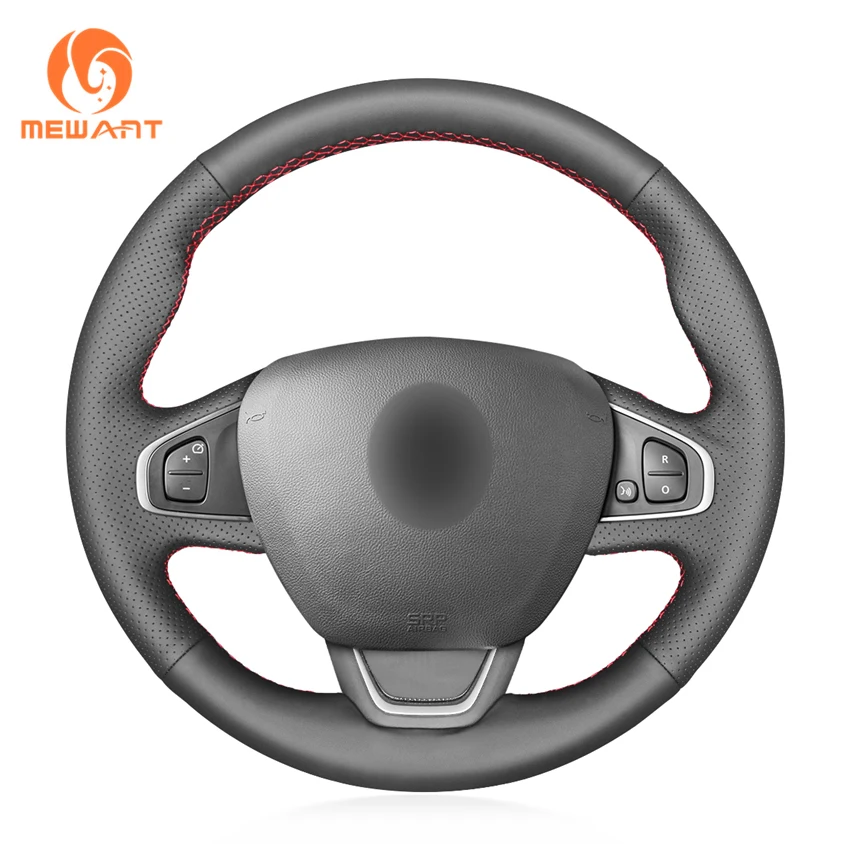 MEWANT Black Genuine Leather Wrap Car Steering Wheel Covers for Renault Clio 4 (IV) Kaptur Captur 2016 2017 2018-2019 2020