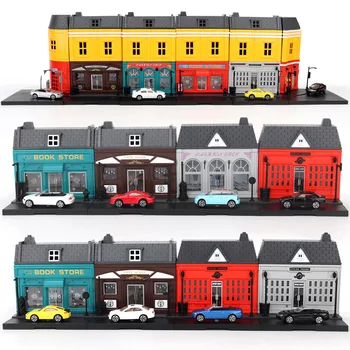 

1:64 alloy car Street View Cafe, clothing hall, steakhouse, bookstore Set DIY Freely Matching European City Children's Toys