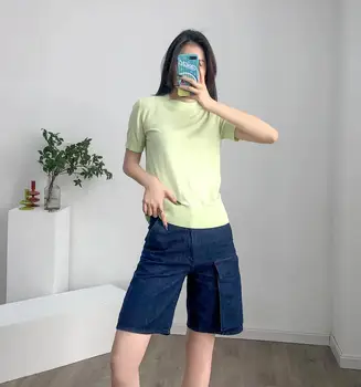 

2020 Summer Tees New Knitted T-shirt Women O-neck Short Sleeve Patchwork Knitting Casual T shirt