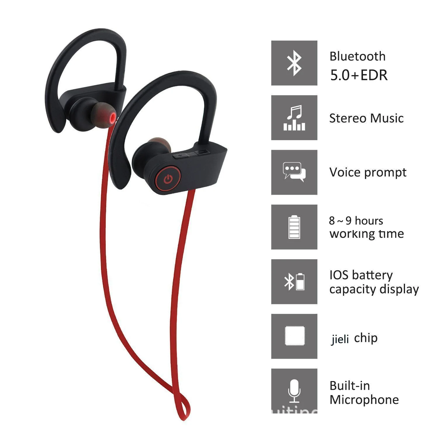 Sport Bluetooth Headphone Stereo Ear hook Wireless Earphones Waterproof Bluetooth 5 0 Headset With Microphone For iPhone Huawei