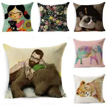 

Cotton Linen Pillow cover Soft Room Gifts Single Sides Printing Cover ative Flower Printing Pillowcase Square Pillow