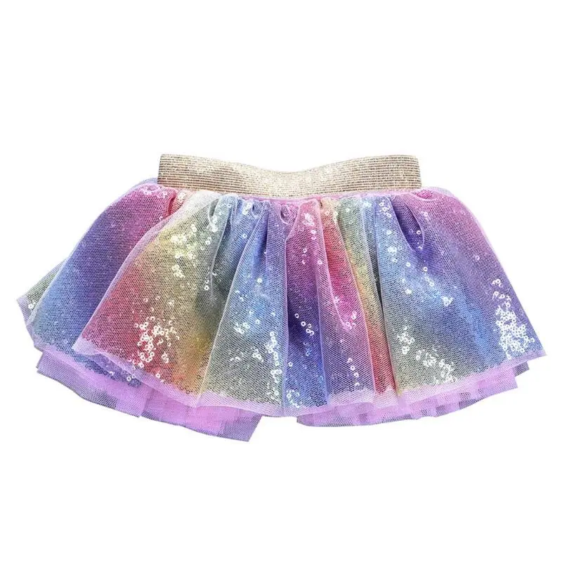 Праздничный костюм с бантом из ленты для маленьких девочек; Многослойная юбка-пачка принцессы из тюля с блестками и радугой; От 0 до 8 лет