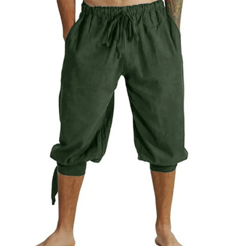 Men`s Medieval Pants Costume Viking Loose Trousers Knee-Length Large Size Pants #4L30 (10)