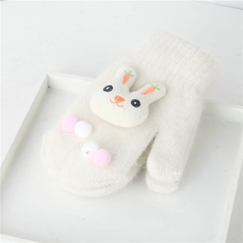 Мультфильм кролик Зимние перчатки для девочек Ленточки удобные толстые эластичные перчатки дети полный палец митенки, перчатки Handschoenen