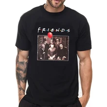 LettBao Мужская негабаритная футболка Хэллоуин Pennywise Horror Friends Футболка с принтом Забавные футболки хип хоп Уличная белая футболка