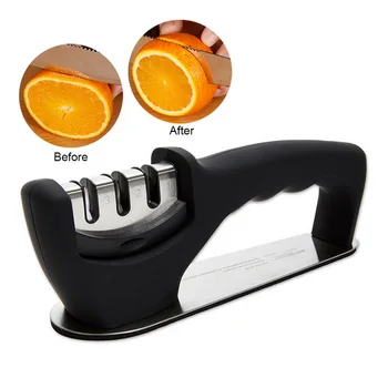 

4 In 1 Knife Sharpener Ceramic Kitchen Knife Shears Scissors Sharpening Tools Non-slip Base Stainless Steel