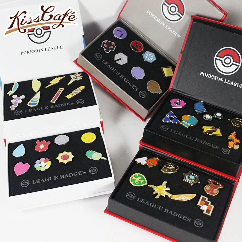 

Pokemon Gym Badges Kanto Johto Hoenn Sinnoh Unova Kalos League Region Orange Islands Pins Brooches Box Set Gift Cosplay Prop