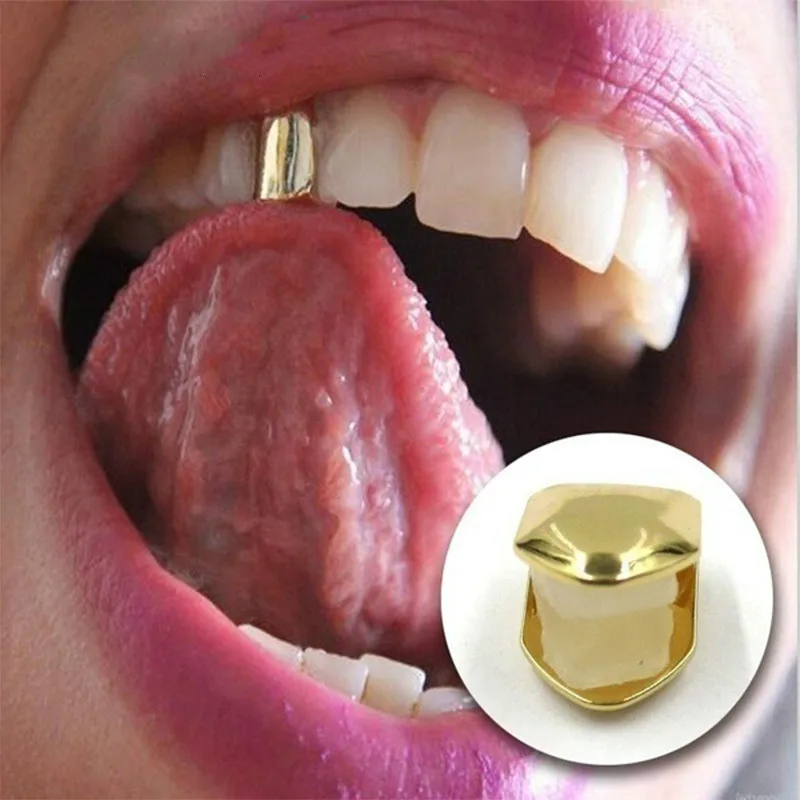 HEALLILY 2pcs Gold Plated Small Single Tooth Cap Hip Hop Teeth Grill Decoration 