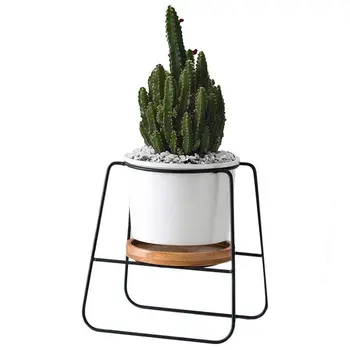 

Planter Pots Indoor,6.30 inch Modern Plants and Planters Garden Ceramic Round Bowl Large Planter with Stand/Bamboo Tray for Succ