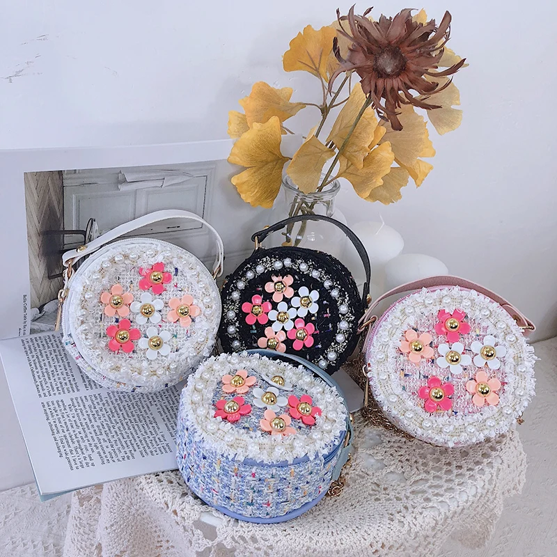 Baby Girls Flower Pearl Print Purse Handbag Children Kids Cross-body Shoulder Bag Gifts Fashion Girl PU Shoulder Messenger Bag