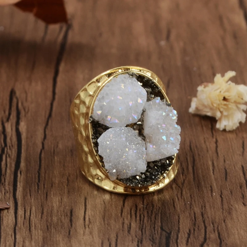 Женские кольца с натуральным камнем кулон agates Druzy Tianium круглые овальные белые