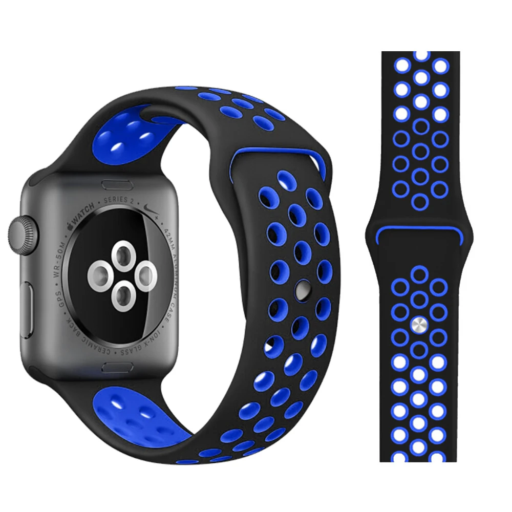 Black with blue Спортивный ремешок для apple watch band 44 мм/40 мм apple watch 4 3 2 band iwatch band 5 42 мм/38 мм correa браслет ремень аксессуары для часов - Цвет ремешка: Black with blue