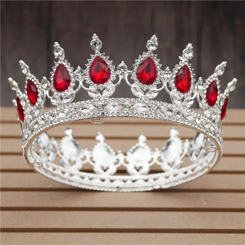 Silver Red 30 вариантов хрустальные диадемы невесты свадебная корона королевская Королева Король круглый диадема свадебный головной убор Театрализованное украшение для волос аксессуар для головы - Окраска металла: Silver Red