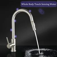 Brushed Smart Touch On Kitchen Faucet Sensor 360 Rotation Pull Out Single Handle Mixer Tap Two Water Modes Sink Crane Hot Cold 2