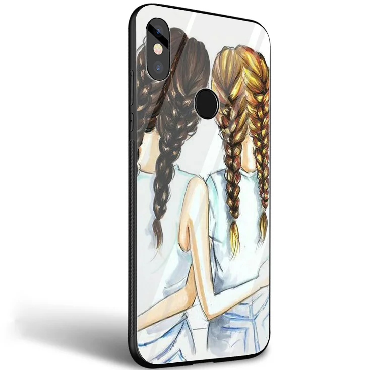 BFF лучшие друзья девчачье стекло чехол для телефона Xiaomi mi 8 Lite 9 A1 A2 Red mi Note 5 6 7 Pro 6A 4X Pocophone F1 чехол