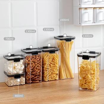 

Multi-Capacity Food Storage Container Acrylic Kitchen Storage Box Multigrain Storage Jar Transparent Sealed Cans Easy To Buckle