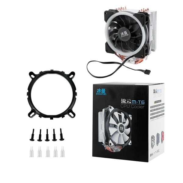 Кулер SNOWMAN для процессора 4 контакта 6 тепловых трубок с RGB светодиодами 12 см LGA775 1151