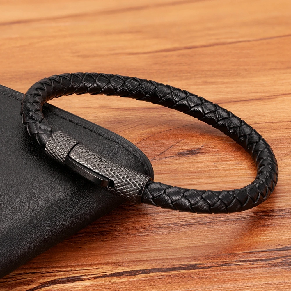 Bracelet Jewelry XQNI DIY Combination Stainless Steel Men's Leather Bracelet 19cm/21cm/23cm Sports Jewelry Men's Christmas Gift