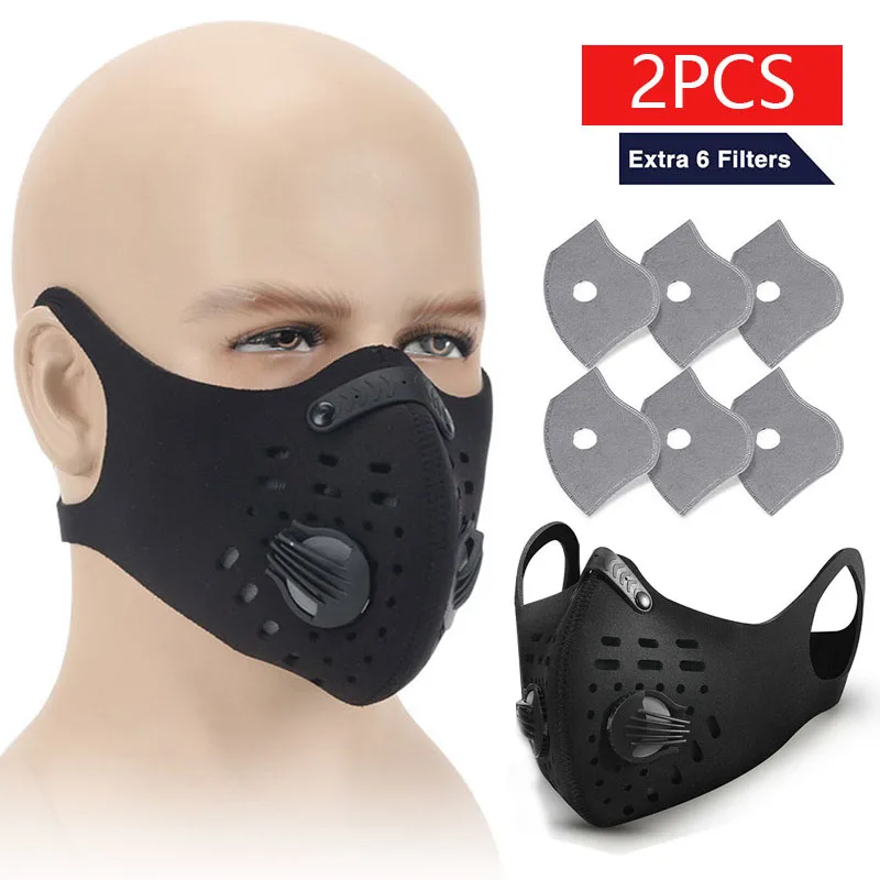 

1pair Face Mask Anti Pollution Dust Face Smog Mask with 6 Filters Outdoor Sport Cycling Bicycle Bike Mask