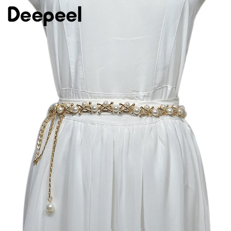 Deepeel 1 шт. 105 см металлическая поясная цепь Модные Роскошные Жемчужные пояса пальто платье украшение цепи пояса ремесла аксессуары YB270