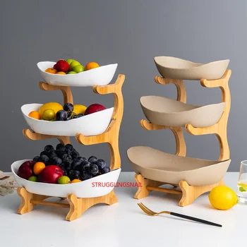 

Upscale Fruit Plate Bamboo Shelf Candy Dish Living Room Home 2 or 3 Layer Fruit Bowl Snack Cake Dessert Display Stand