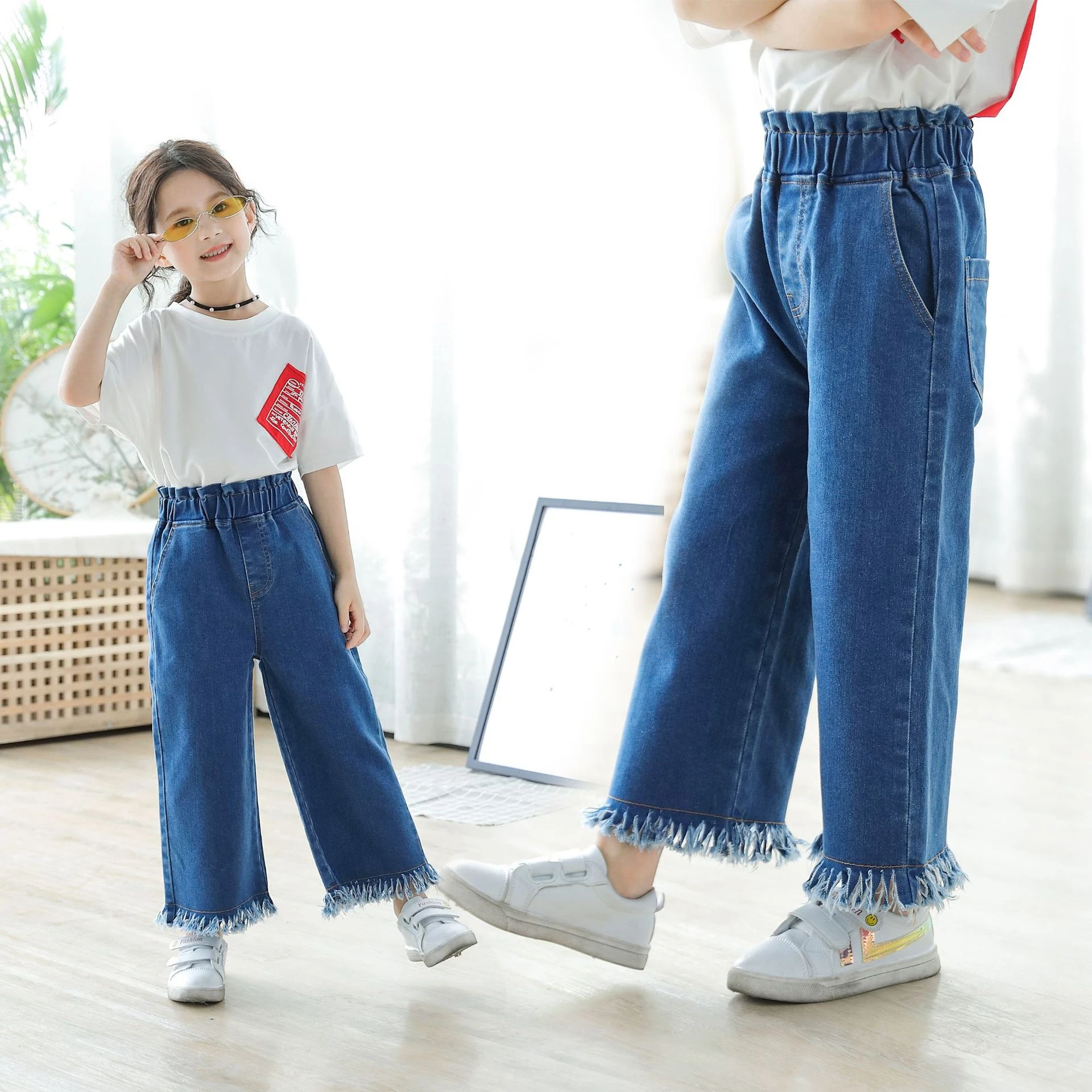 2020 pantalones acampanados para niños pequeños, niñas, vaqueros rasgados con pantalones vaqueros sólidos para niñas|Pantalones vaqueros| - AliExpress