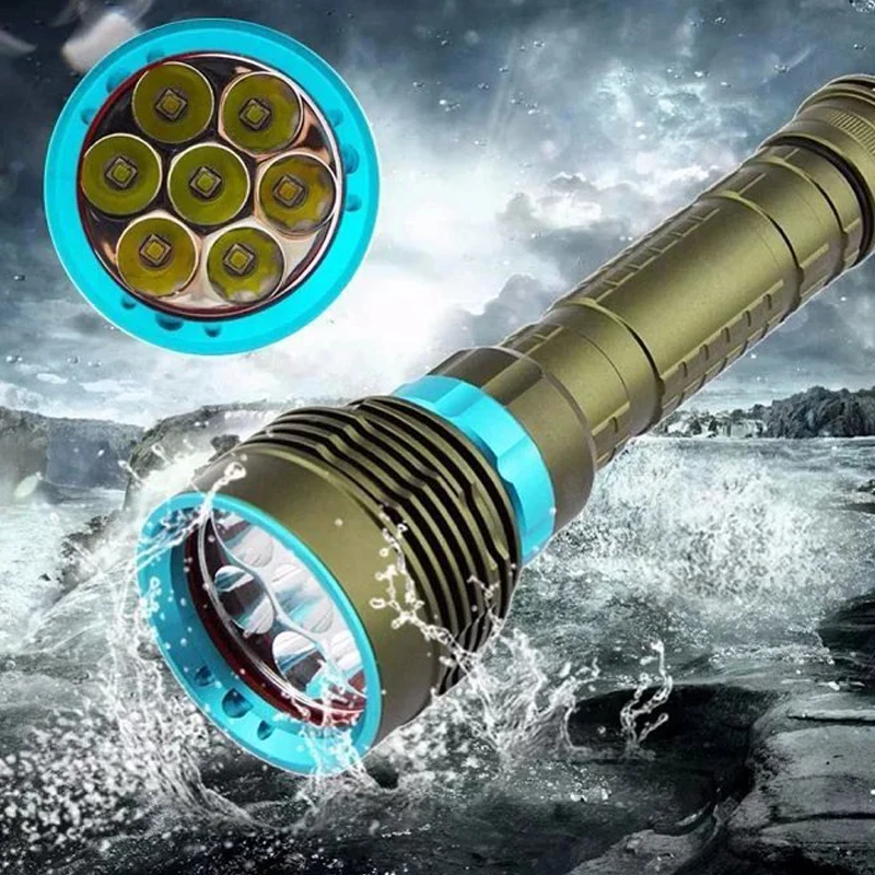 

Super bright waterproof underwater 30m scuba diving torch 7xXM-L2 dive light 8000lumens 26650 18650x3 battery flashlight DX7