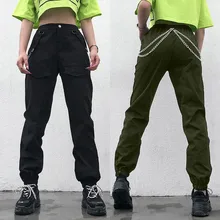 Однотонные спортивные штаны с высокой талией; модные женские брюки с высокой талией и карманами на молнии; повседневные брюки с вышитыми буквами; свободные брюки-карго; N2