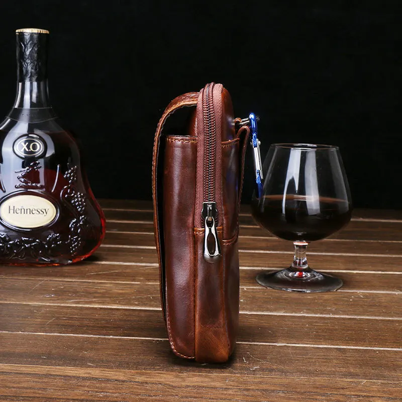 Men's Genuine Leather Waist-pocket Mobile Phone Bag-through Belt Transverse and Vertical Mobile Phone Leather Sleeve