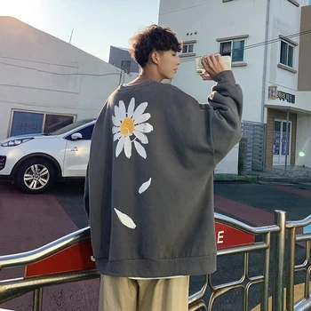 

Men's Sweatshirt 2019 autumn and winter new handsome loose solid color printing long-sleeved shirt youth fashion men's clothing