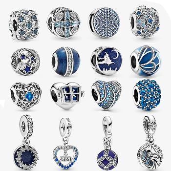 

925 Sterling Silver Elevated Stars Pavé Charm Inspirational Stars Dangle Charm Blue and Clear Sparkle Charm fit Pandora Bracelet