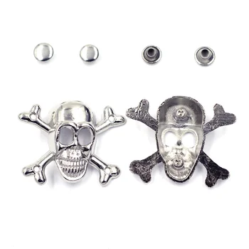 

5 Sets Spike Studs Spots Garment Rivets Punk Skull Skeleton Bone Silver Tone Bag Shoes Making Finding 29x36mm