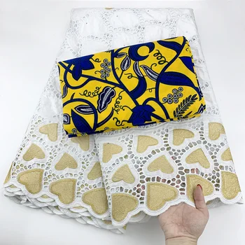 

3 yards wax +2.5 yards Newest African bazin riche fabric with brode High quality fashion embroidery bazin punch lace fabric