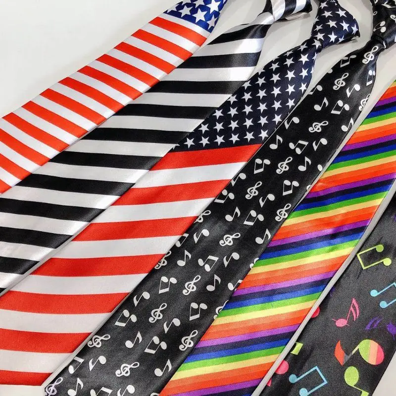 Мужские и женские классические галстуки с американским флагом в радужную полоску с принтом музыкальных нот, официальные Галстуки для вечеринки из искусственного шелка