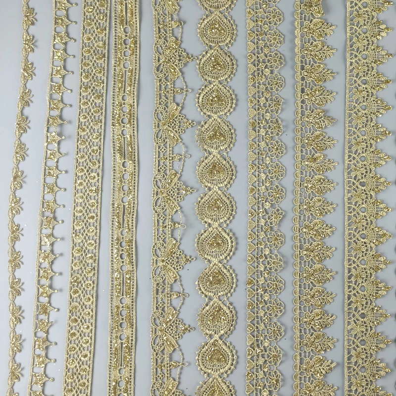 zsbszc 2 yards Hollow shining powder gold lace cheongsam