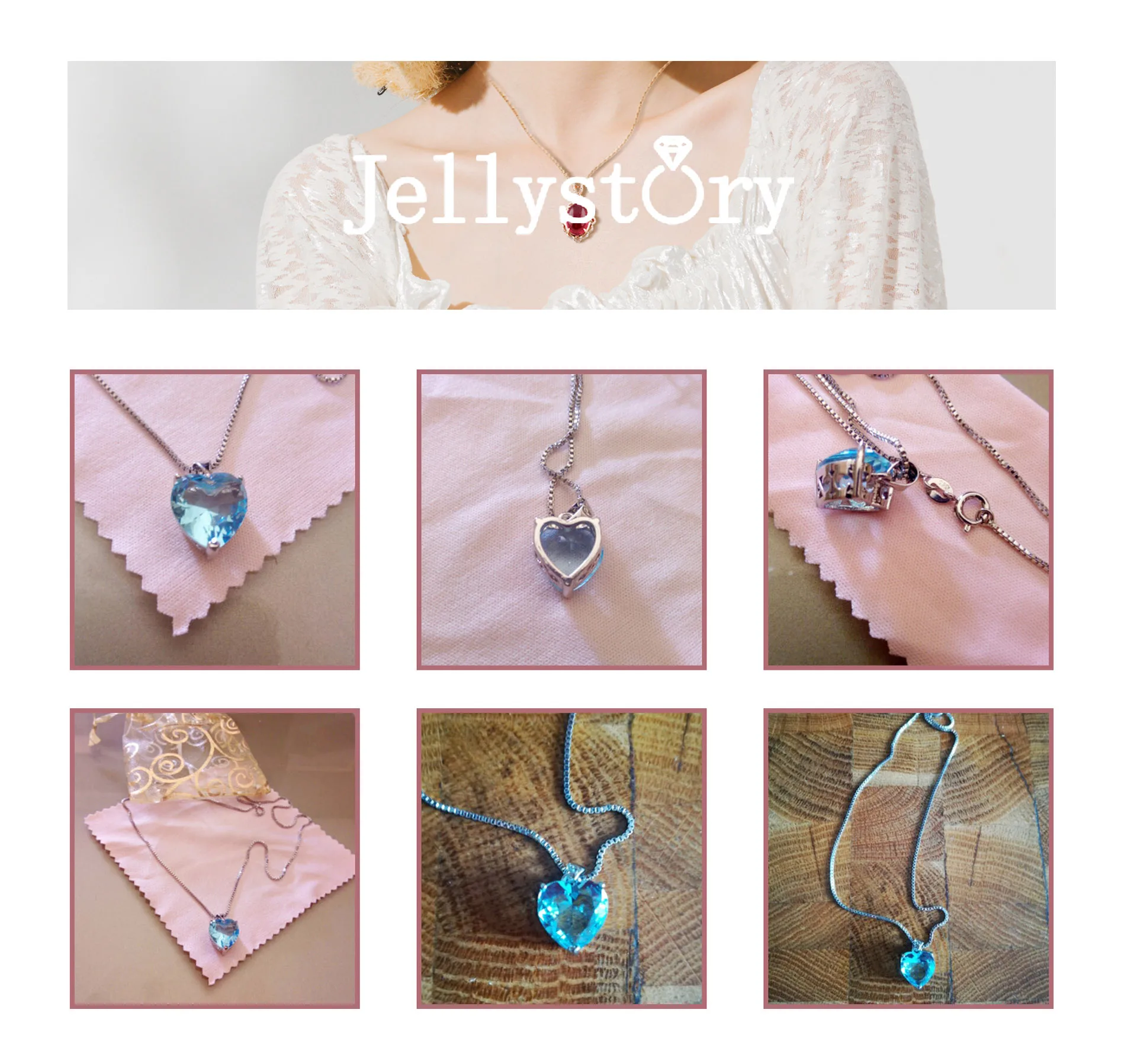 Jellystory 여성용 925 스털링 실버 펜던트 목걸이, 하트 모양 사파이어 펜던트, 웨딩 파티 선물 쥬얼리, 패션